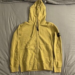 Stone Island Yellow Zip-Up Hooded Sweatshirt